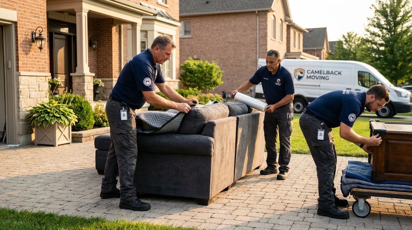 Large estate moving crew wrapping furniture in Lake Saint Louis, MO
