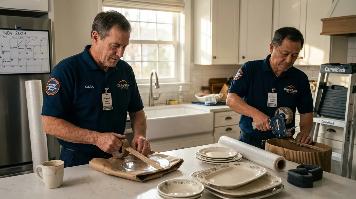 Professional crew packing kitchen dishware in Lake Saint Louis, MO